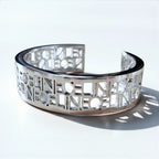 CELINE Bangle Cuff Bracelet Silver Metal Cutout Logo Openwork