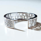 CELINE Bangle Cuff Bracelet Silver Metal Cutout Logo Openwork
