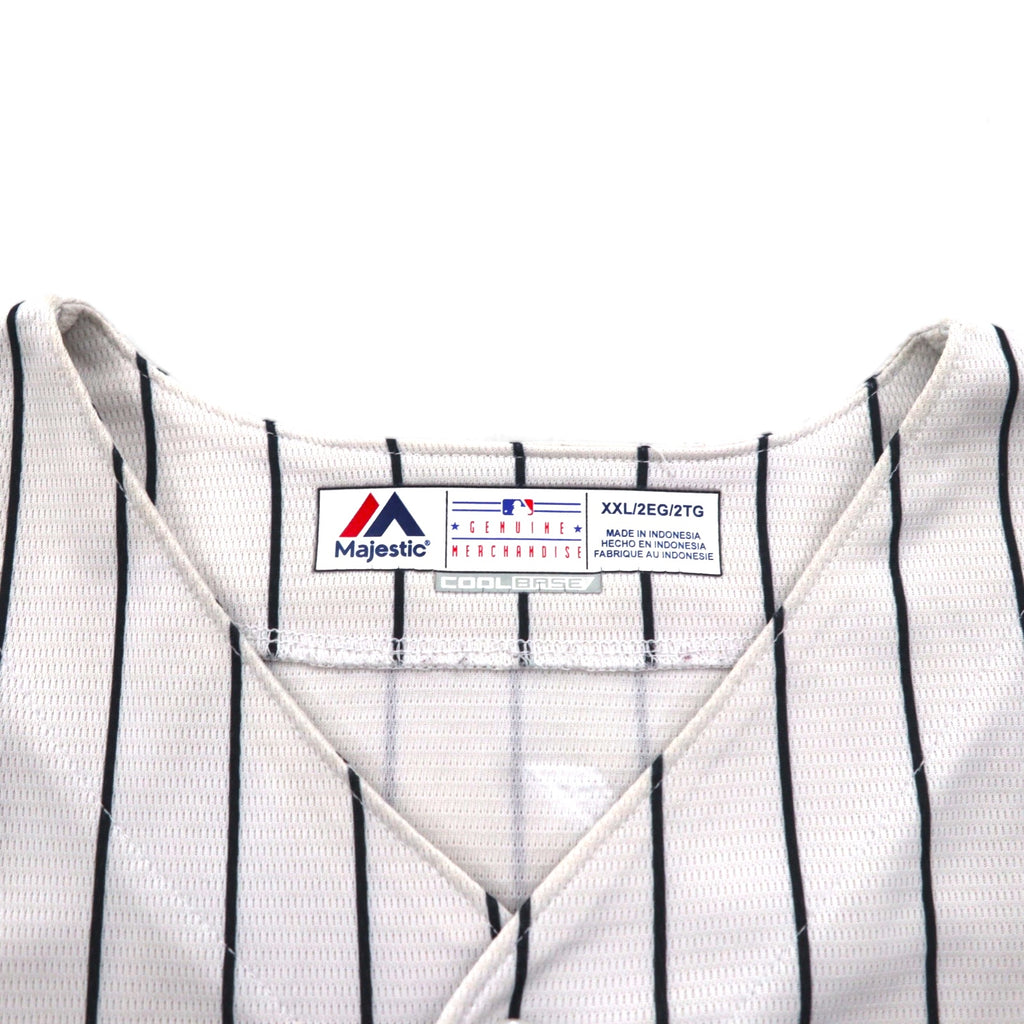 Majestic Baseball Shirt 2XL White Stripe MLB RED SOX Numbering COOL BASE