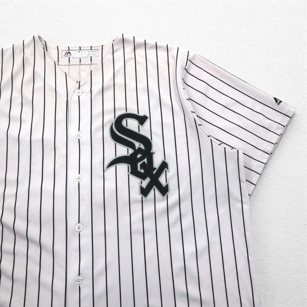 Majestic Baseball Shirt 2XL White Stripe MLB RED SOX Numbering COOL BASE
