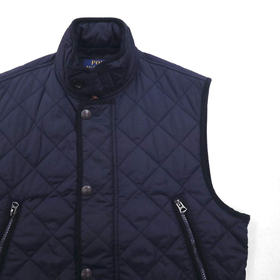 Polo Ralph Lauren Military Quilted Vest, Navy, Padded, Talon Zip, Chin Strap, Zip-Up Closure, Snap Buttons