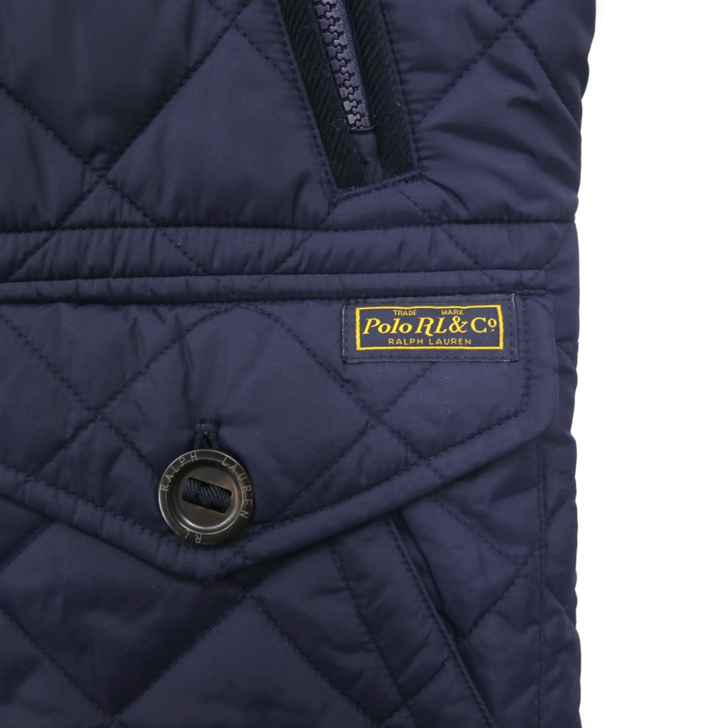 Polo Ralph Lauren Military Quilted Vest, Navy, Padded, Talon Zip, Chin Strap, Zip-Up Closure, Snap Buttons