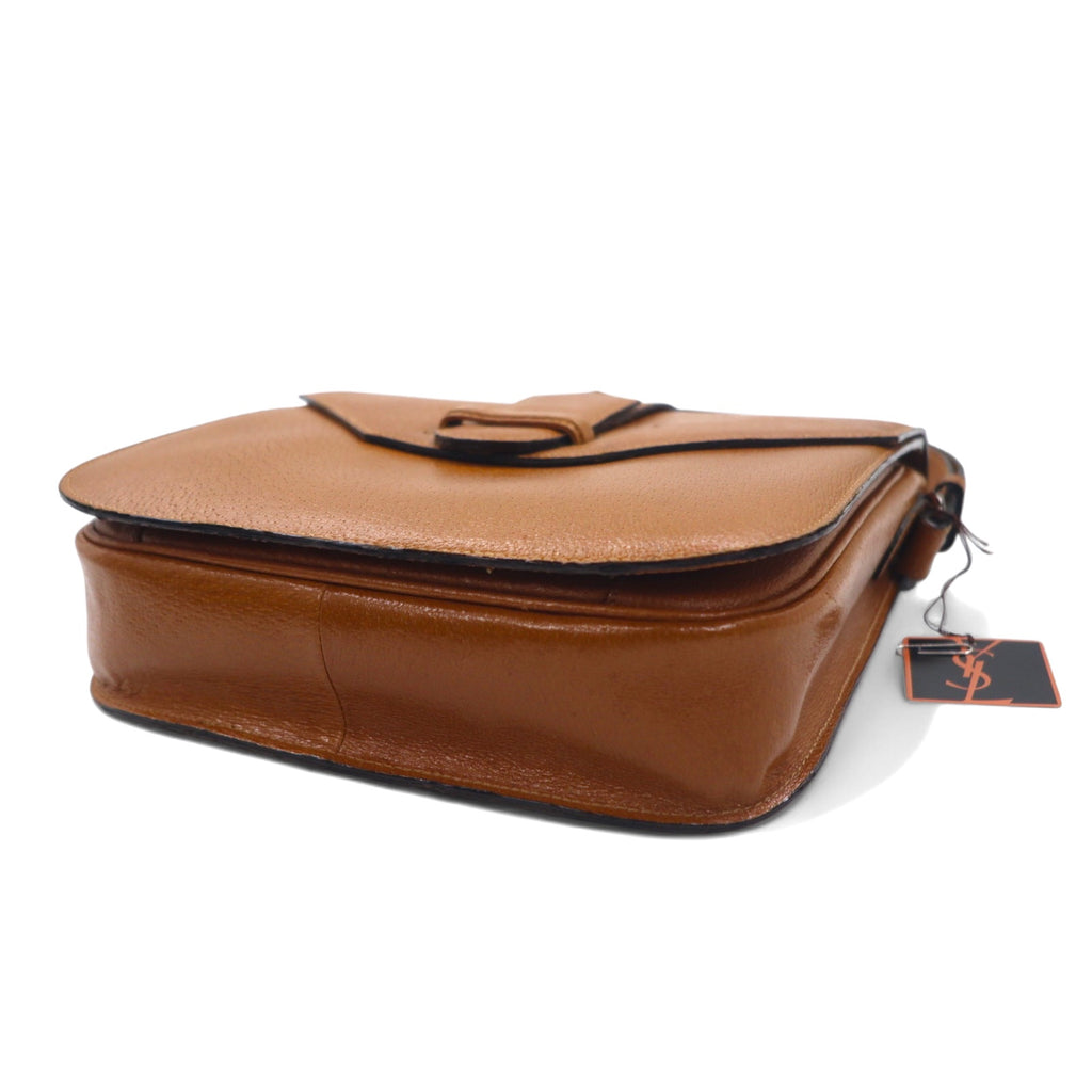 YVES SAINT LAURENT Vintage Belted Square Shoulder Bag Handbag Brown Leather