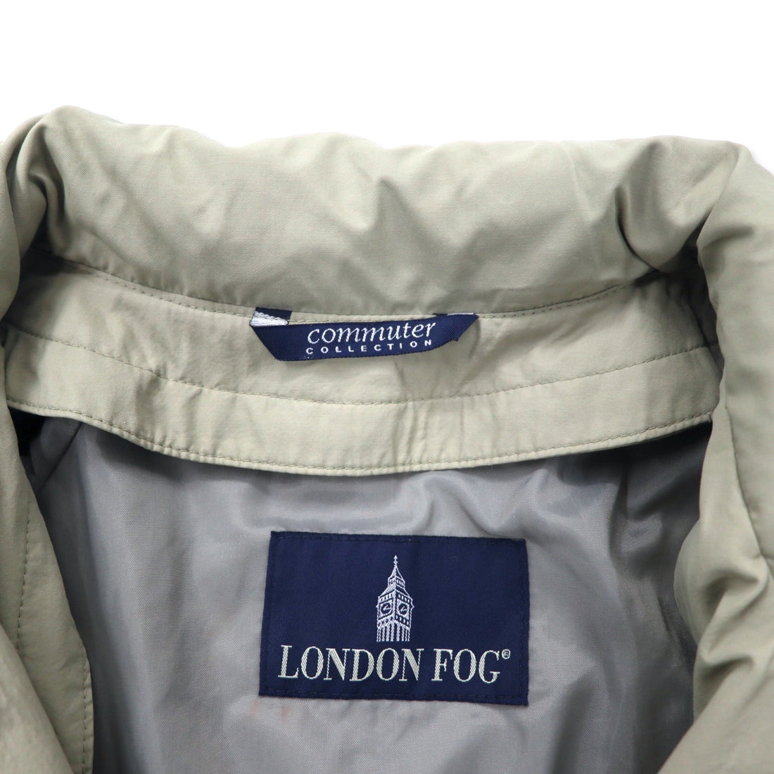LONDON FOG スタンドカラー ステンカラーコート 42 ベージュ コットン ナイロン フード収納式 COMMUTER COLLECTION