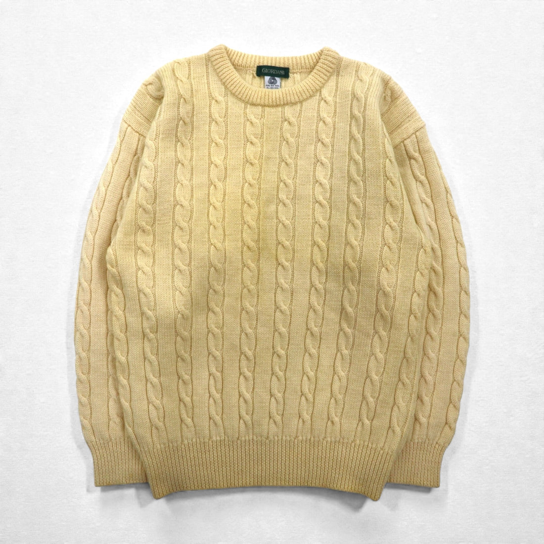 GIORDANO Fisherman's Aran Knit Sweater, Size S, Off-White, Cable Knit, Natural Lambswool