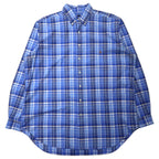 日本然リトテ-古着オンライン-RALPH LAUREN ボタンダウンシャツ XLT ブルー チェック コットン CLASSIC FIT スモールポニー刺繍 ビッグサイズ-Ralph Lauren Button-Down Shirts XLT Blue CHECKED Cotton Classic Fit Small Pony Embroidery Big Size