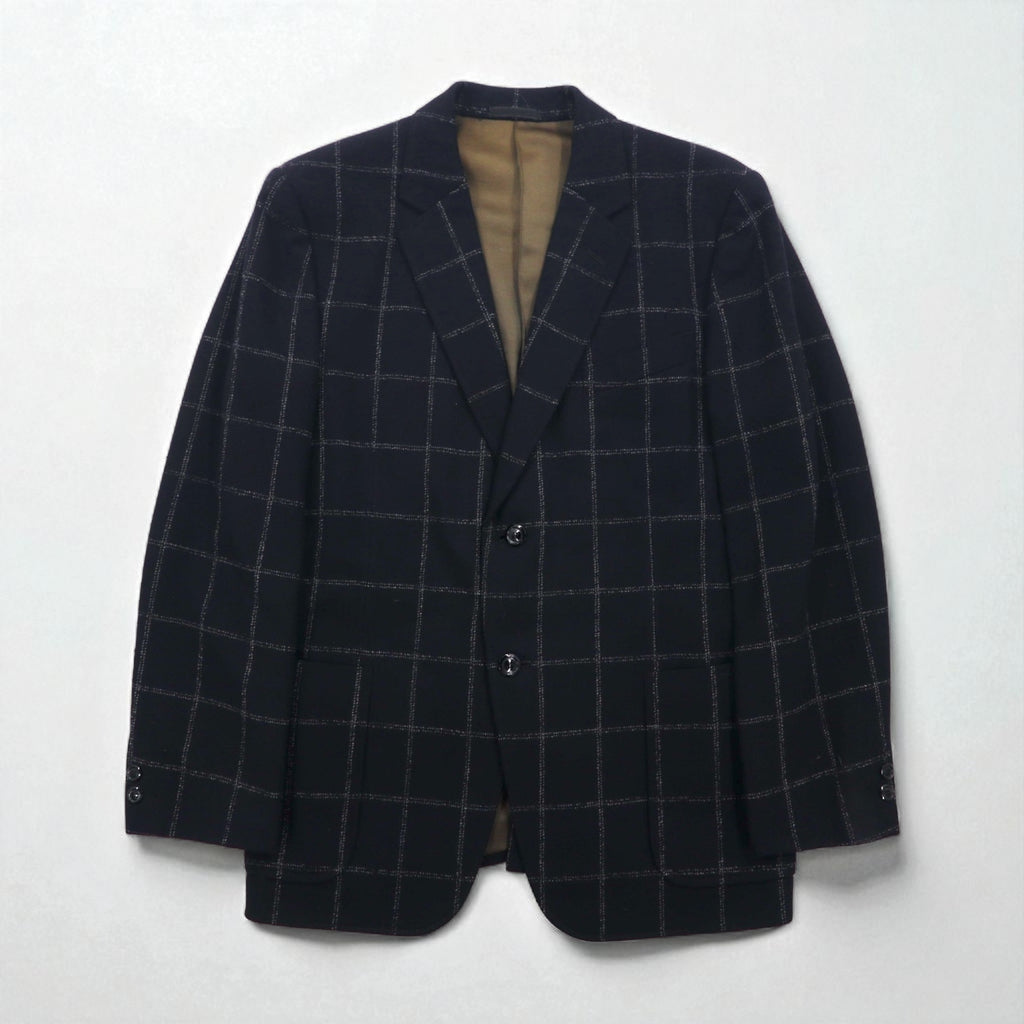 80s Japan Vintage Blazer Jacket KITAMURA 80s Made in Japan Tailored Jacket, Size M, Black Wool Tweed Windowpane Check