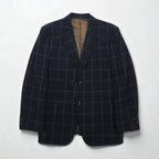 80s Japan Vintage Blazer Jacket KITAMURA 80s Made in Japan Tailored Jacket, Size M, Black Wool Tweed Windowpane Check