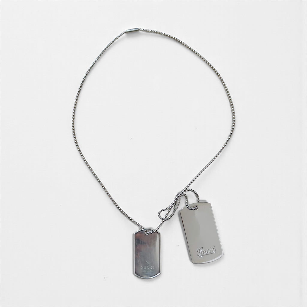 GUCCI Dog Tag Double Plate 2-Way Necklace Pendant Keychain Silver 925 Ball Chain Made in Italy