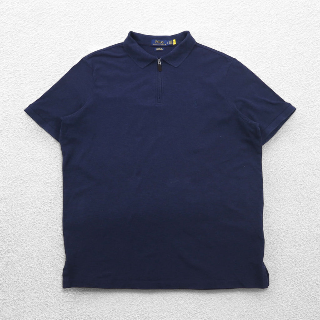 POLO RALPH LAUREN クラシックフィット ストレッチ メッシュ ハーフジップ ポロシャツ L ネイビー コットン スモールポニー刺繍