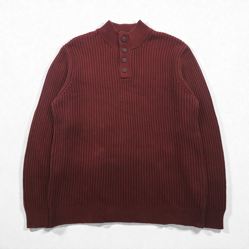 L.L.Bean Half-Button Rib Knit Sweater, XL, Bordeaux, Cotton, JSB4