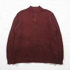 L.L.Bean Half-Button Rib Knit Sweater, XL, Bordeaux, Cotton, JSB4