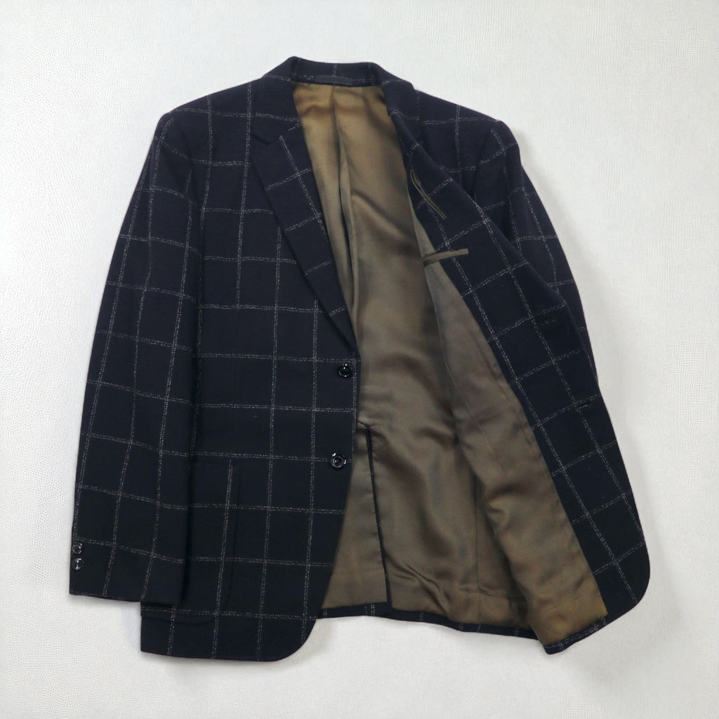 80s Japan Vintage Blazer Jacket KITAMURA 80s Made in Japan Tailored Jacket, Size M, Black Wool Tweed Windowpane Check