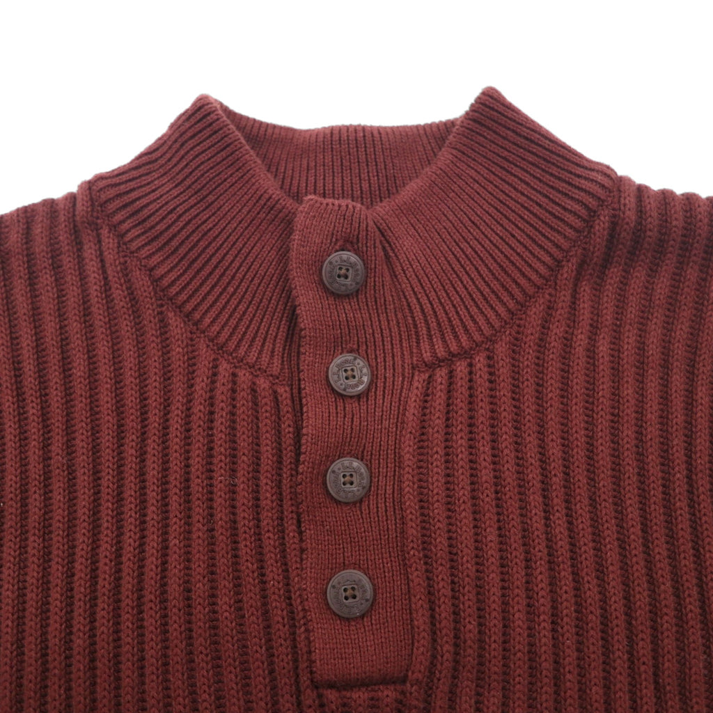 L.L.Bean Half-Button Rib Knit Sweater, XL, Bordeaux, Cotton, JSB4