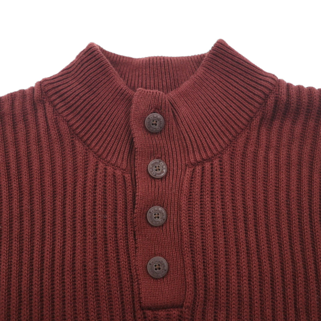 L.L.Bean Half-Button Rib Knit Sweater, XL, Bordeaux, Cotton, JSB4