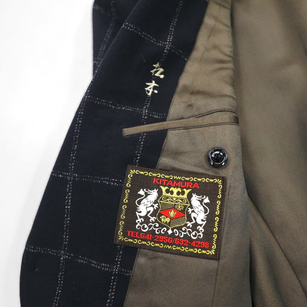 80s Japan Vintage Blazer Jacket KITAMURA 80s Made in Japan Tailored Jacket, Size M, Black Wool Tweed Windowpane Check