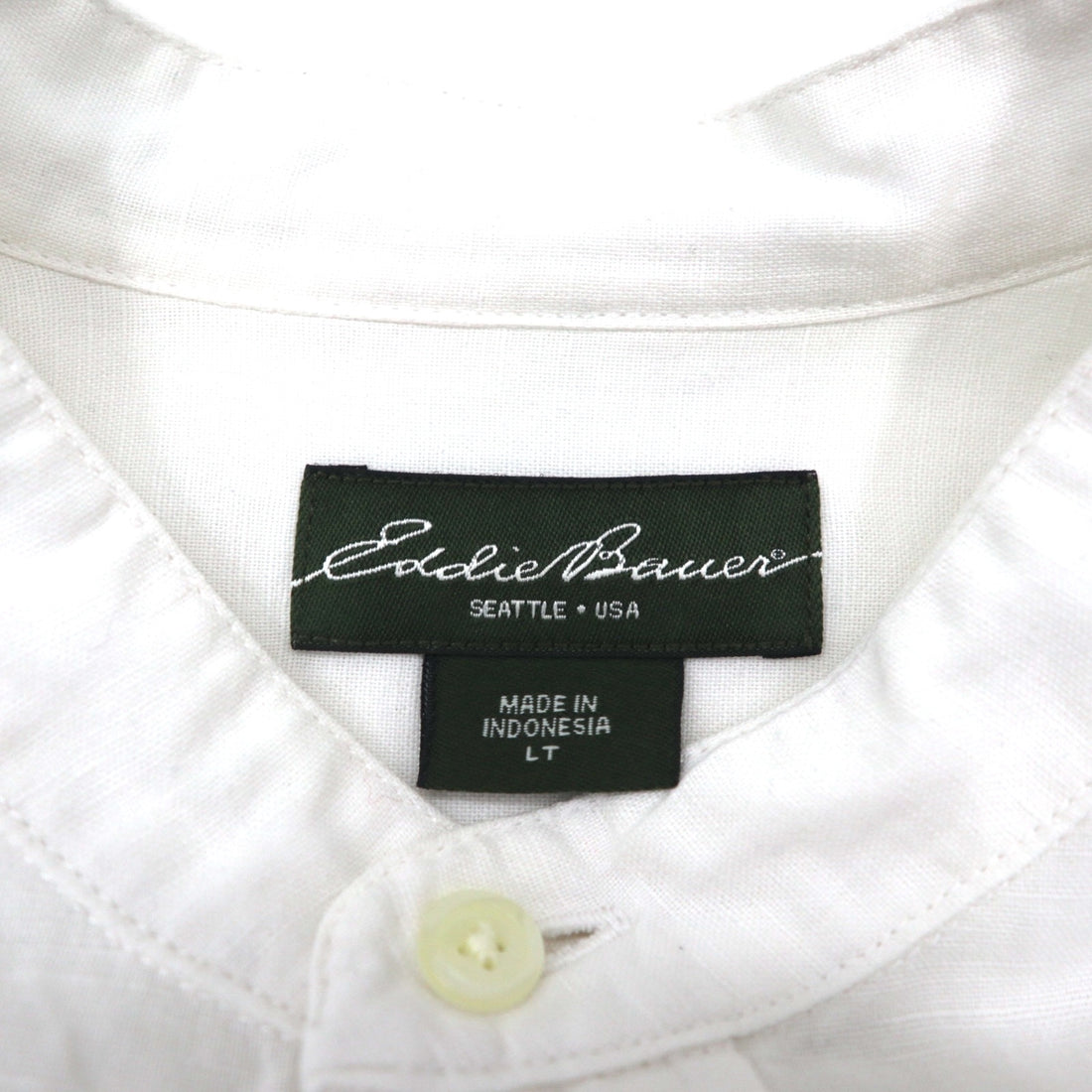 Eddie Bauer リネン バンドカラーシャツ L ホワイト 麻 コットン 胸ポケット ビッグサイズ