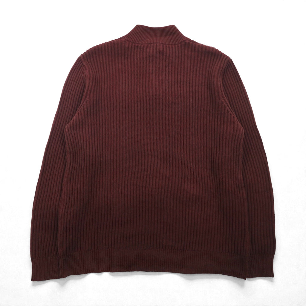 L.L.Bean Half-Button Rib Knit Sweater, XL, Bordeaux, Cotton, JSB4