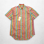 TRUSSARDI short sleeve multi-stripe shirt M size one point logo embroidery made in Japan unused