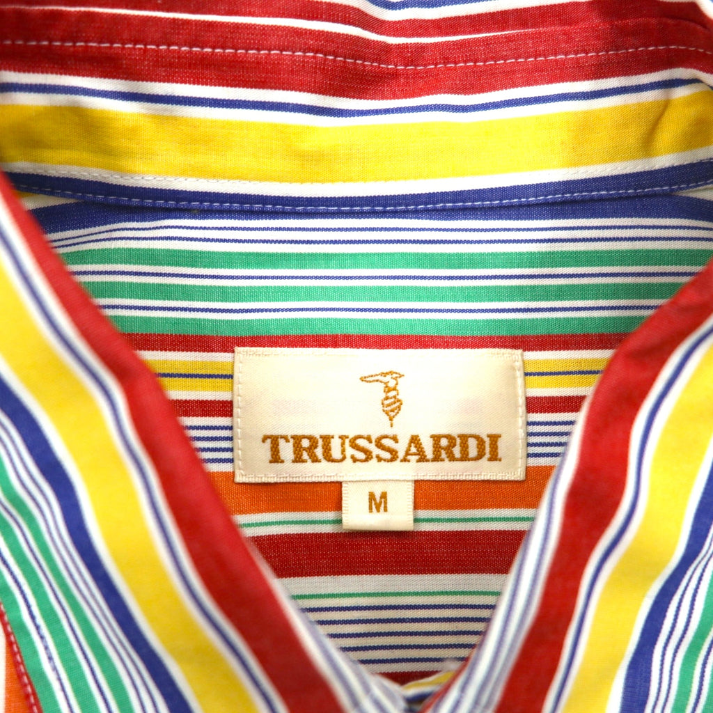 TRUSSARDI short sleeve multi-stripe shirt M size one point logo embroidery made in Japan unused