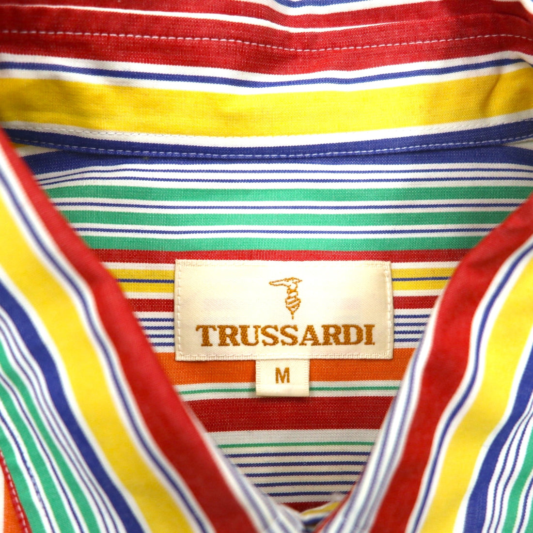 TRUSSARDI short sleeve multi-stripe shirt M size one point logo embroidery made in Japan unused