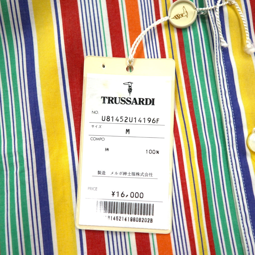 TRUSSARDI short sleeve multi-stripe shirt M size one point logo embroidery made in Japan unused