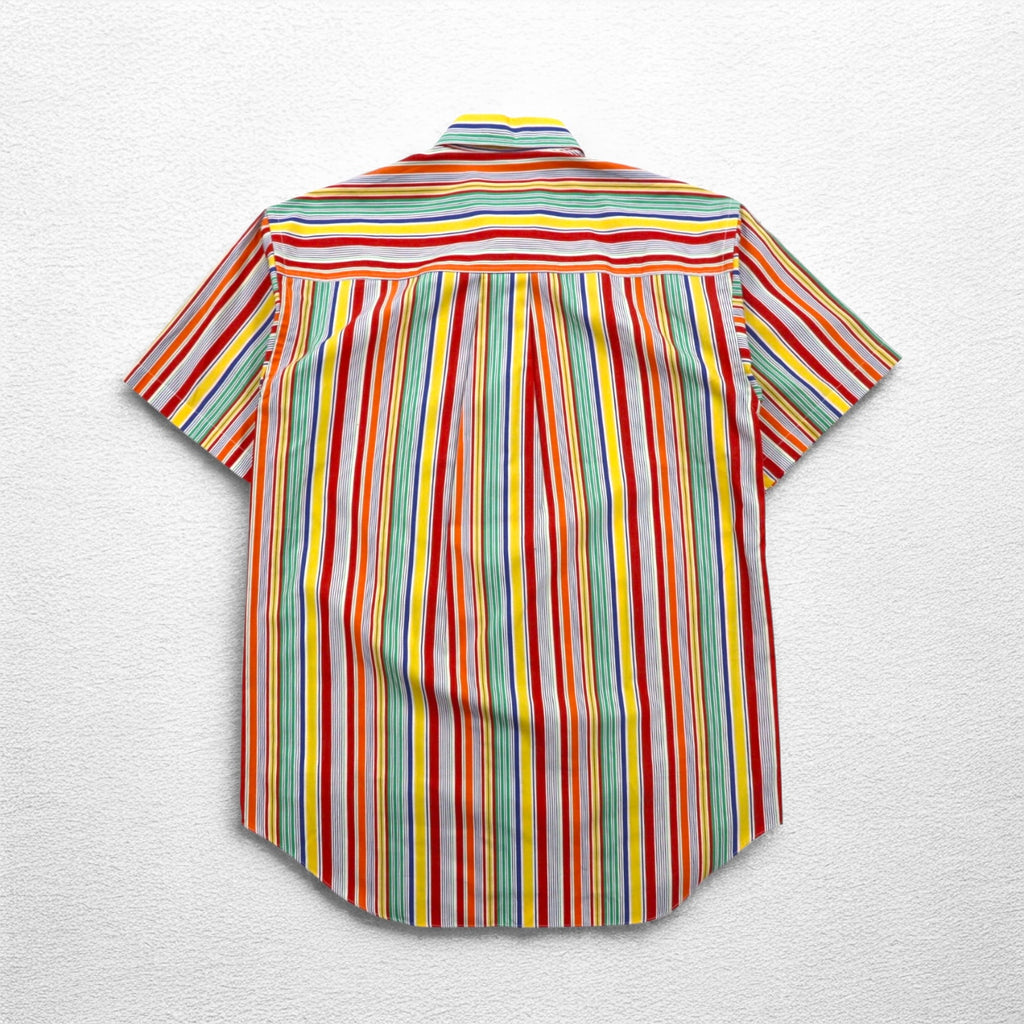 TRUSSARDI short sleeve multi-stripe shirt M size one point logo embroidery made in Japan unused