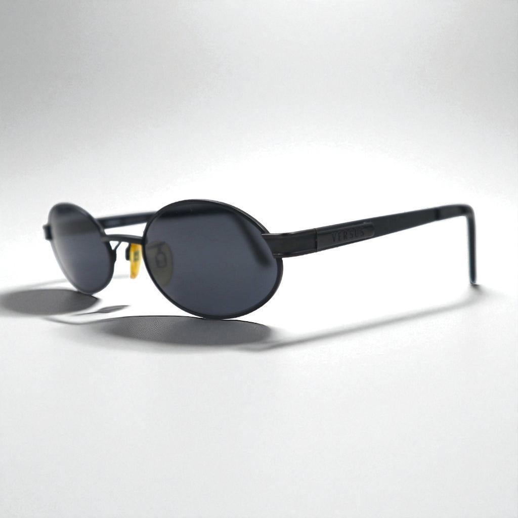 VERSACE Made in Italy Oval Sunglasses, Metal Frame, Black, MOD.R65