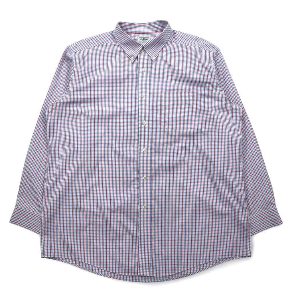 LLBean Oxford Button-Down Shirt, XL, Blue, Tricolor Check, Big Size, Wrinkle-Resistant, 262253