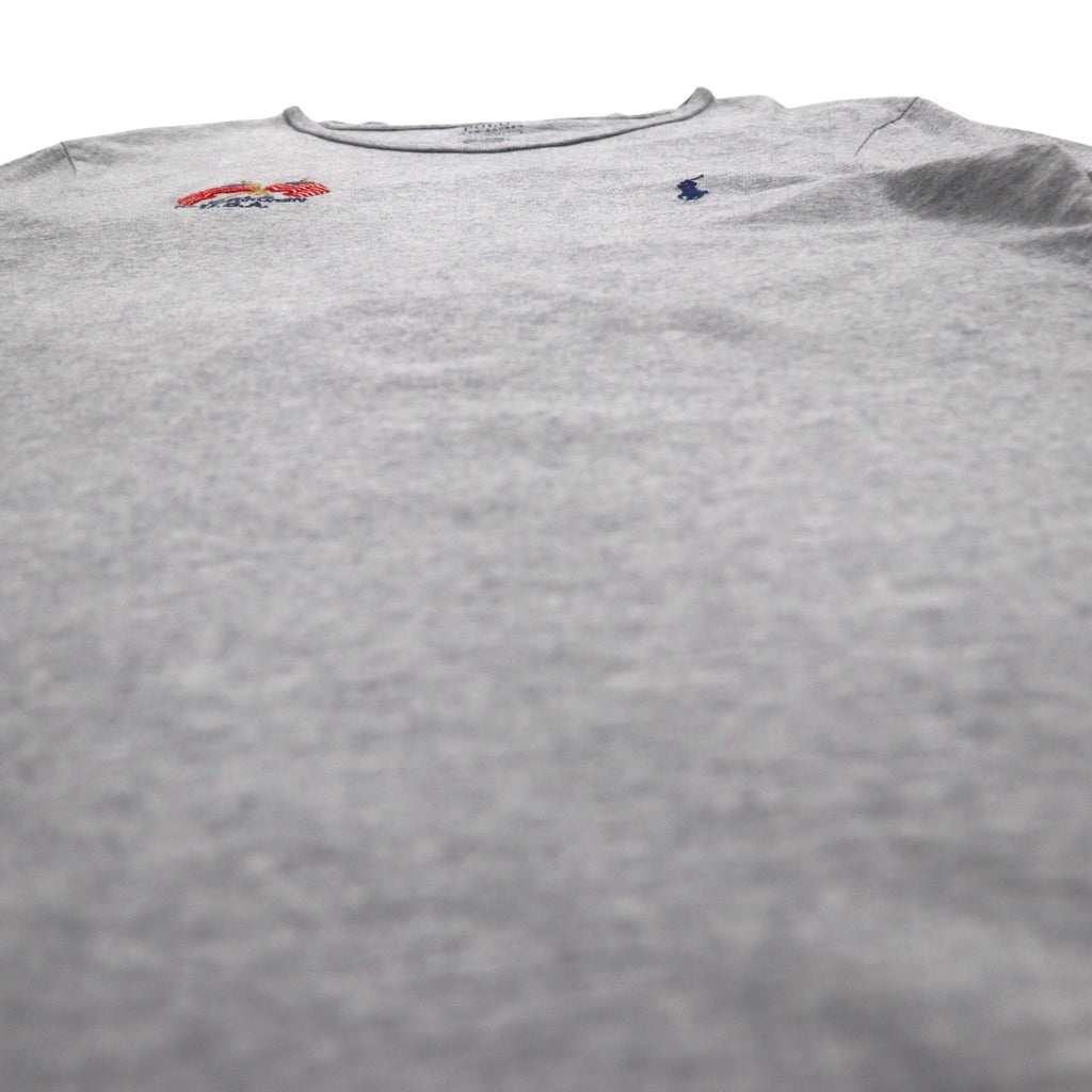 POLO RALPH LAUREN Logo Embroidered T-Shirt, Medium, Gray, Cotton, Stars and Stripes, USA, Small Pony Embroidery