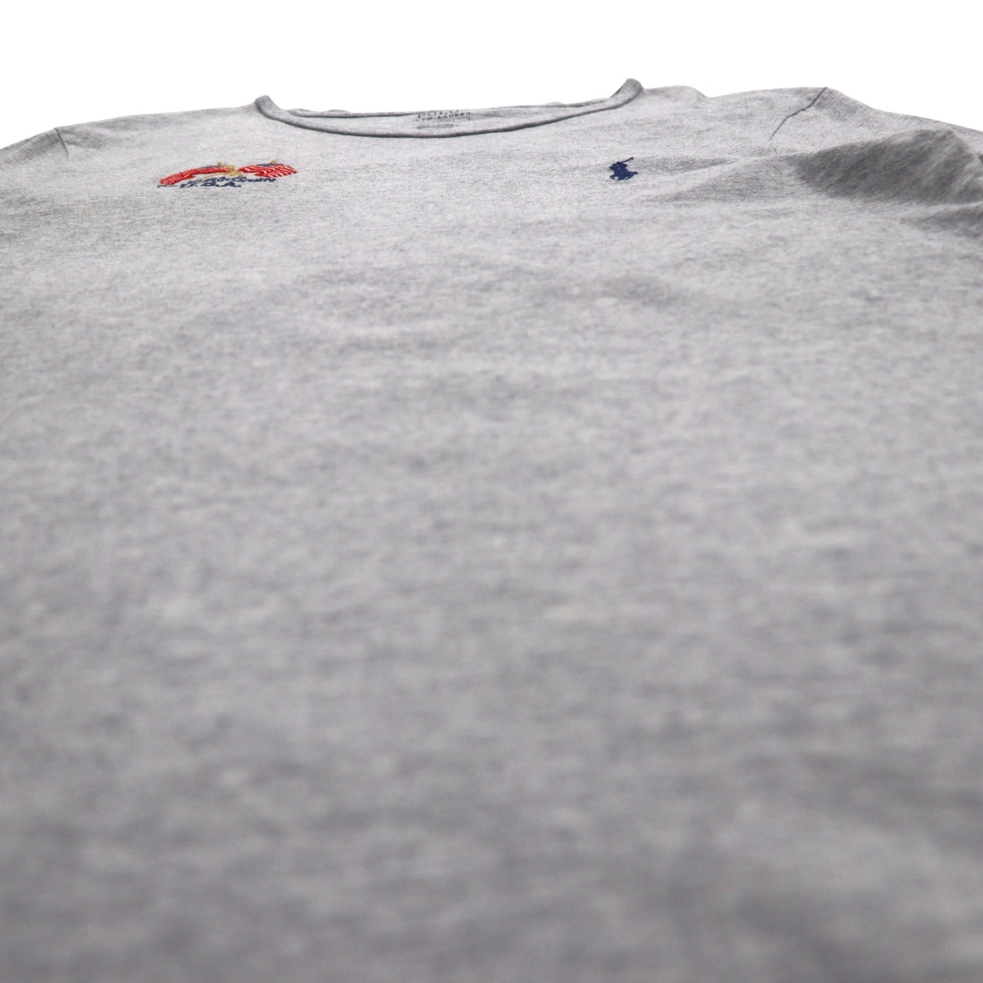 POLO RALPH LAUREN Logo Embroidered T-Shirt, Medium, Gray, Cotton, Stars and Stripes, USA, Small Pony Embroidery