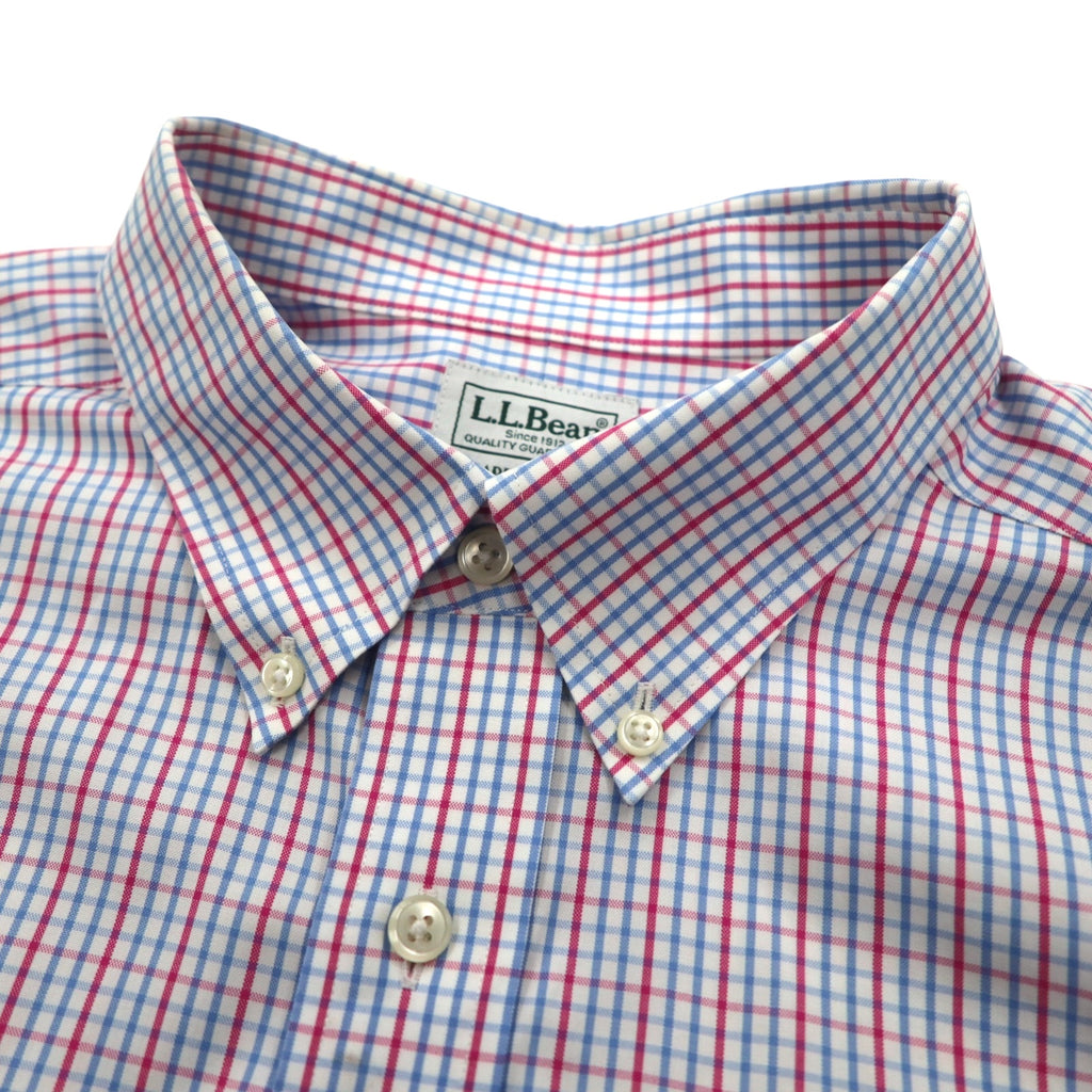 LLBean Oxford Button-Down Shirt, XL, Blue, Tricolor Check, Big Size, Wrinkle-Resistant, 262253