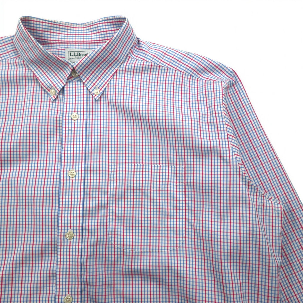 LLBean Oxford Button-Down Shirt, XL, Blue, Tricolor Check, Big Size, Wrinkle-Resistant, 262253
