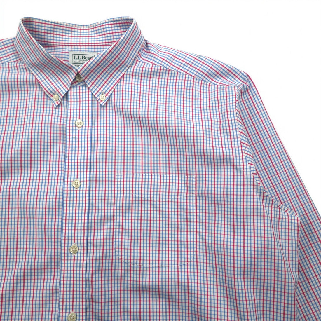 LLBean Oxford Button-Down Shirt, XL, Blue, Tricolor Check, Big Size, Wrinkle-Resistant, 262253