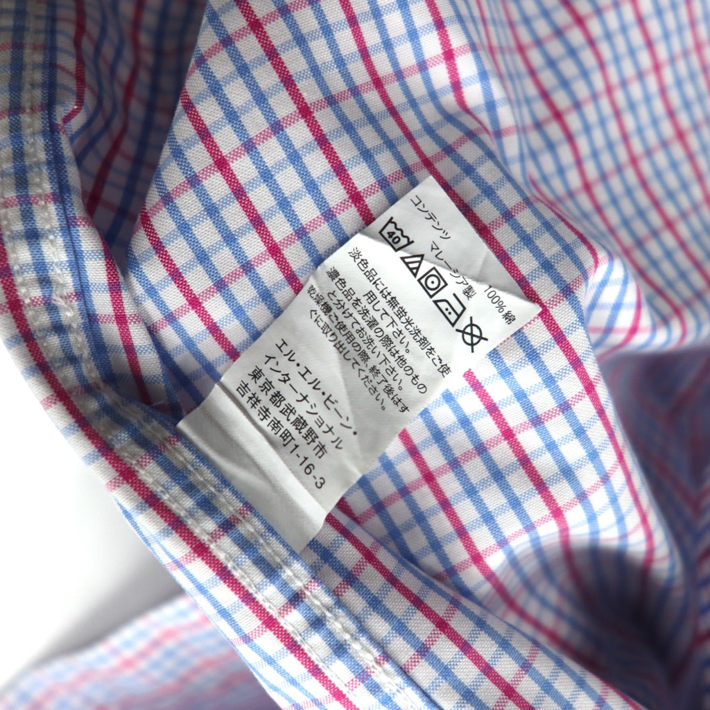 LLBean Oxford Button-Down Shirt, XL, Blue, Tricolor Check, Big Size, Wrinkle-Resistant, 262253