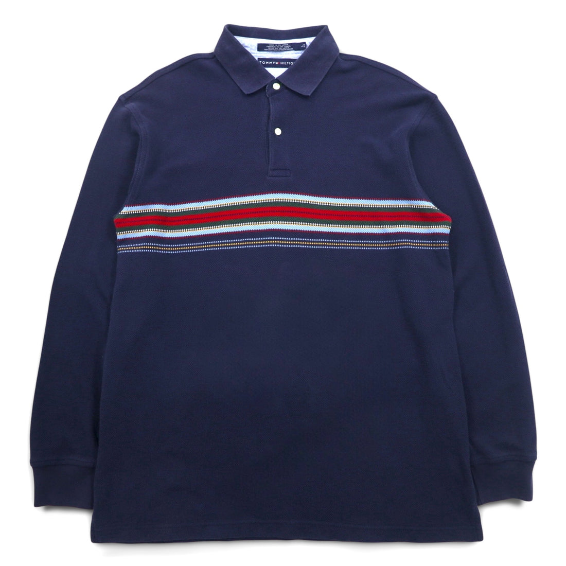 TOMMY HILFIGER Long Sleeve Polo Shirt Rugby Shirt L Navy Cotton Pique Made in Sri Lanka