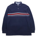 TOMMY HILFIGER Long Sleeve Polo Shirt Rugby Shirt L Navy Cotton Pique Made in Sri Lanka