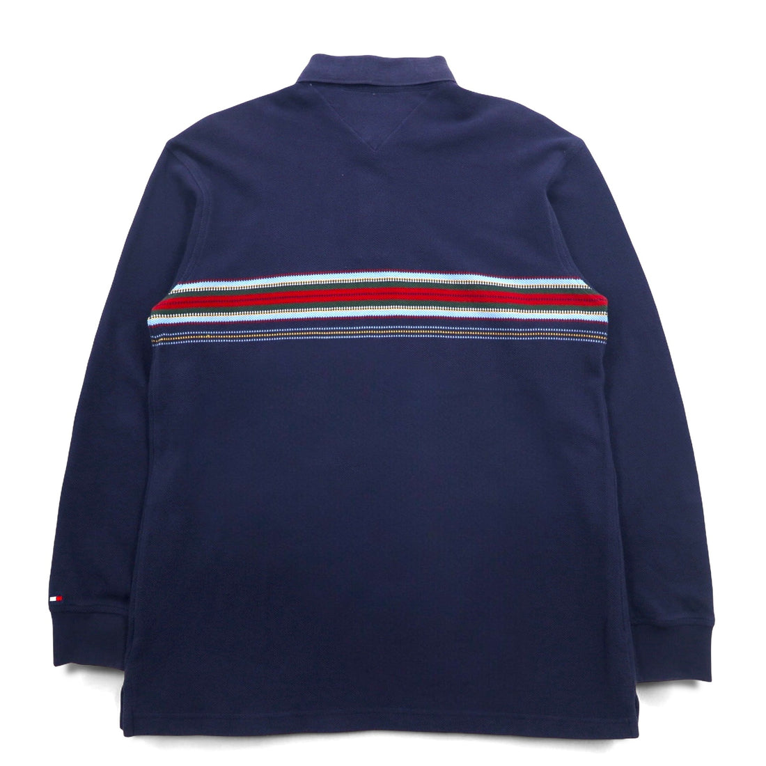TOMMY HILFIGER Long Sleeve Polo Shirt Rugby Shirt L Navy Cotton Pique Made in Sri Lanka