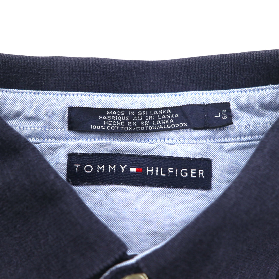 TOMMY HILFIGER Long Sleeve Polo Shirt Rugby Shirt L Navy Cotton Pique Made in Sri Lanka