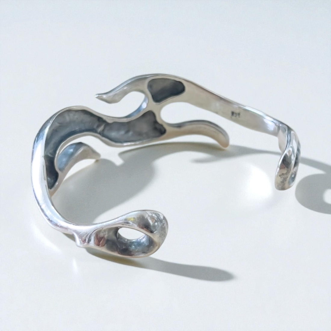 Vintage Sterling Silver Bangle Tribal Design Fire Pattern Bracelet 925 Native American
