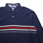TOMMY HILFIGER Long Sleeve Polo Shirt Rugby Shirt L Navy Cotton Pique Made in Sri Lanka