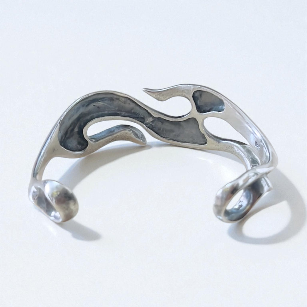 Vintage Sterling Silver Bangle Tribal Design Fire Pattern Bracelet 925 Native American