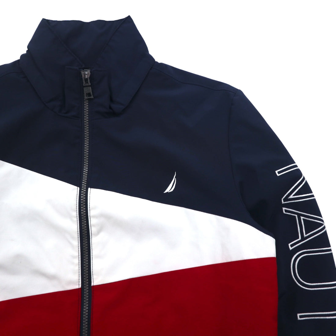 NAUTICA Sailing Jacket Nylon Jacket M Tricolor Navy Sleeve Logo Retractable Hood