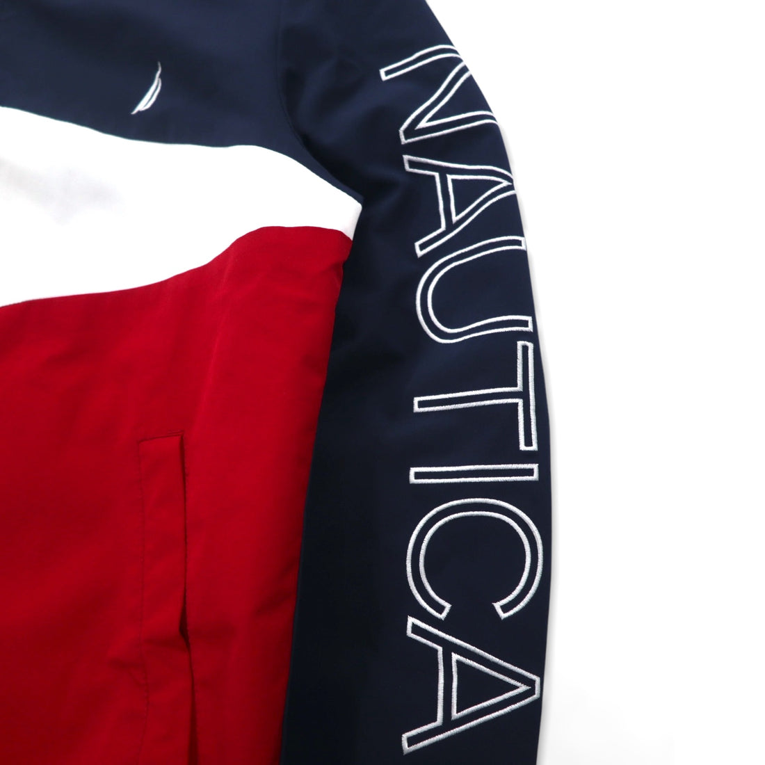 NAUTICA Sailing Jacket Nylon Jacket M Tricolor Navy Sleeve Logo Retractable Hood