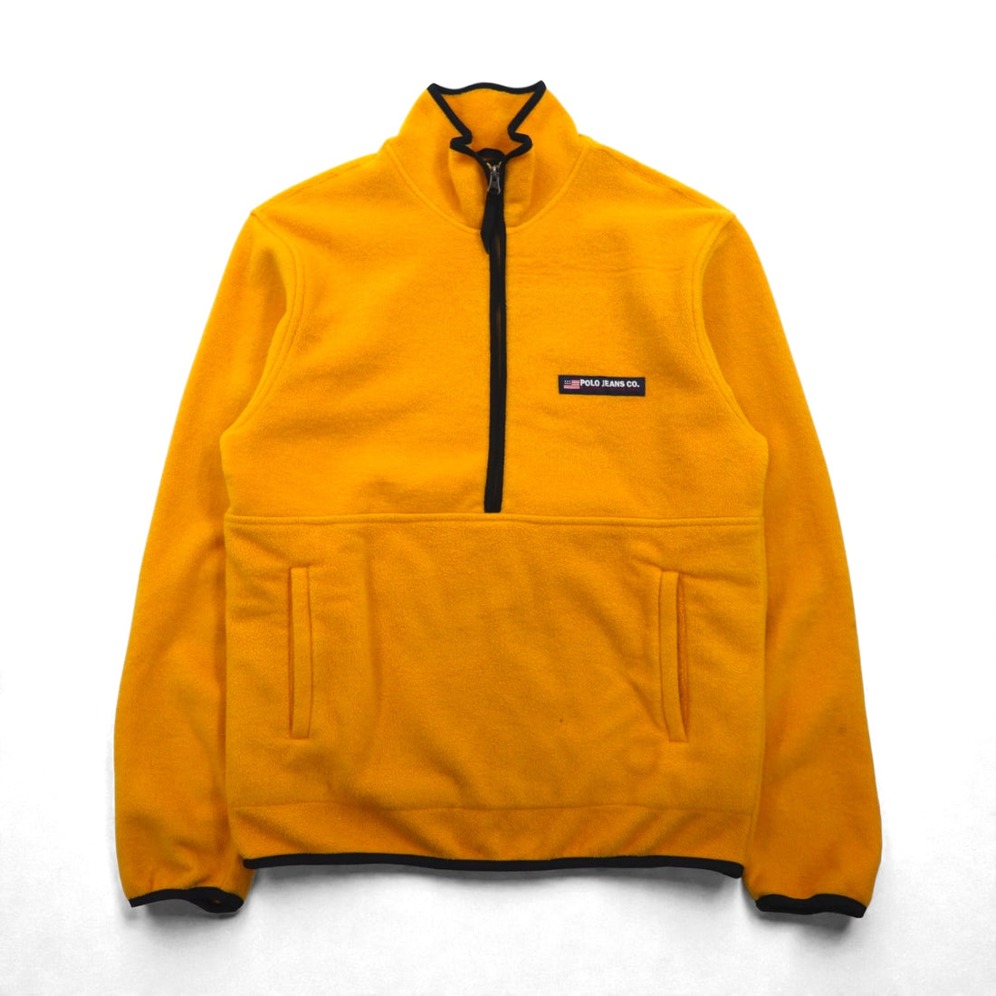 POLO JEANS CO Ralph Lauren 90s Half Zip Fleece Jacket L Yellow Kangaroo Pocket