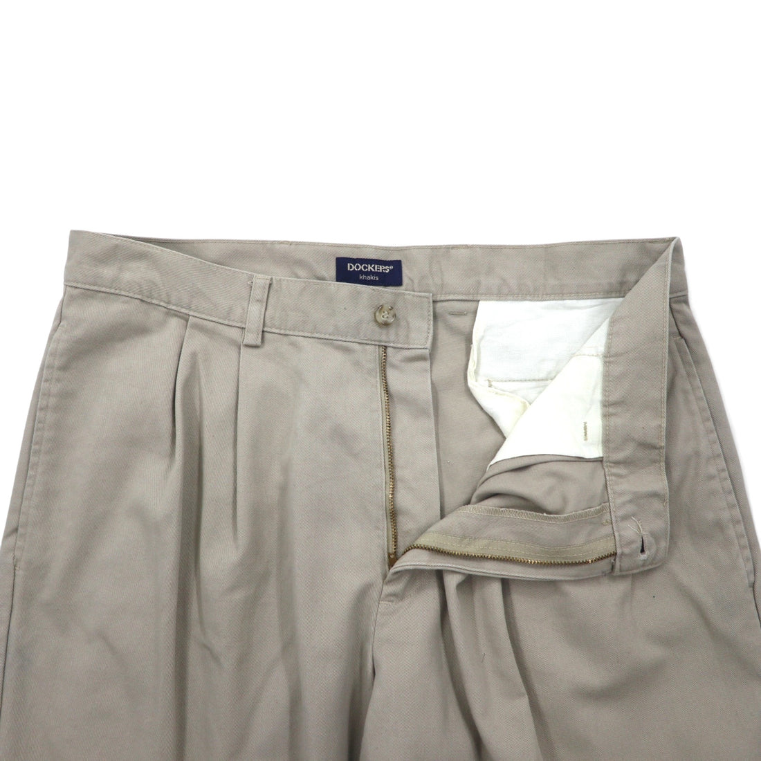 DOCKERS (Levi's) khaki pants, 2000s, wide-leg, pleated chino pants, size L, beige, cotton.