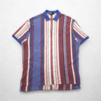Polo by Ralph Lauren 90年代 USA製 マルチストライプ 鹿の子 ポロシャツ XL ホワイト ブルー レッド スモールポニー刺繍