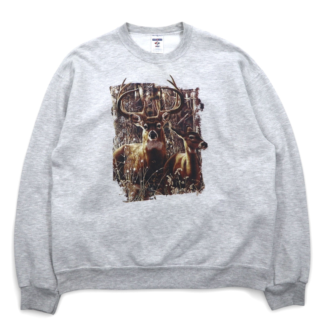 JERZEES Sweatshirt L Grey Animal Print Deer Cotton Polyester Fleece Lining