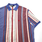 Polo by Ralph Lauren 90年代 USA製 マルチストライプ 鹿の子 ポロシャツ XL ホワイト ブルー レッド スモールポニー刺繍