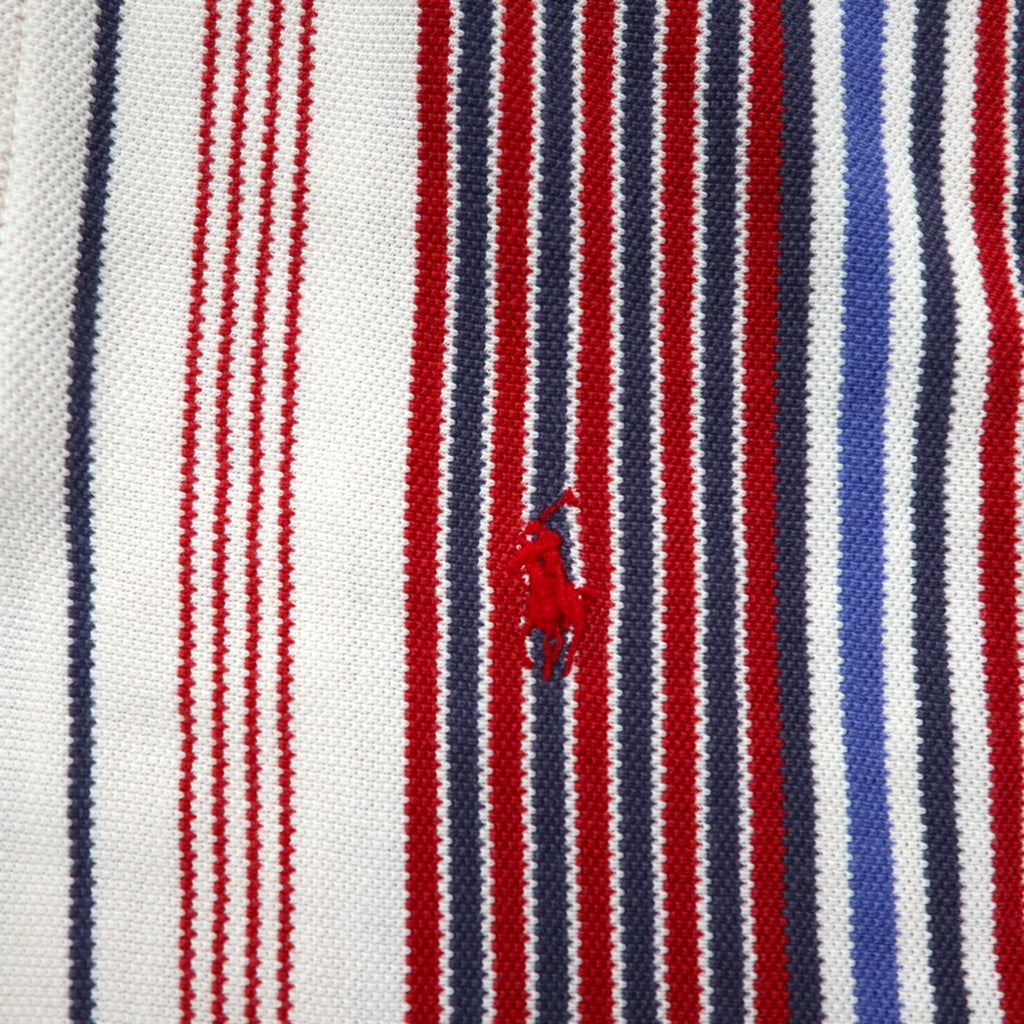 Polo by Ralph Lauren 90年代 USA製 マルチストライプ 鹿の子 ポロシャツ XL ホワイト ブルー レッド スモールポニー刺繍